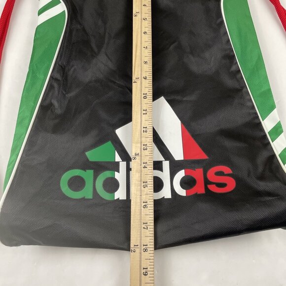 ADIDAS Drawstring Backpack Bag Poly Canvas Lightweight Green Red White Gym - Picture 5 of 6